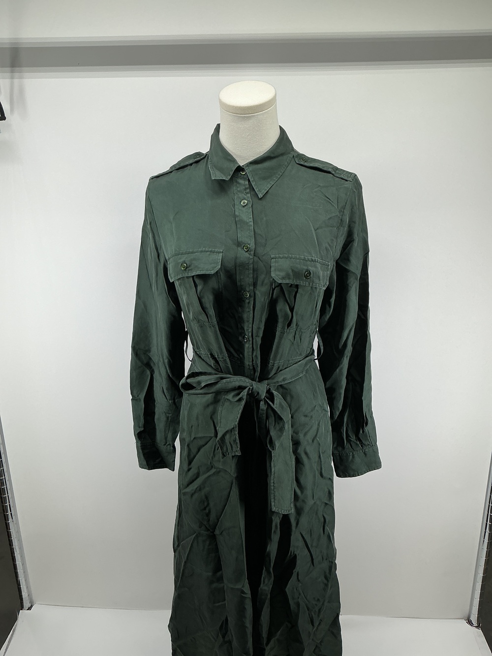 100% Silk Twill Utility Shirt Dress